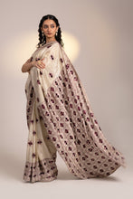 Load image into Gallery viewer, Phulkari Embroidery sea silk by MysticLoom | Purple Beige saree | Punjabi Saree
