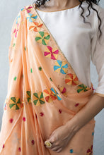 Load image into Gallery viewer, Peach Phulkari Embroider Dupatta | Punjabi Dupatta | Summer Light Dupatta by Mystic Loom for online shopping | Women dupatta
